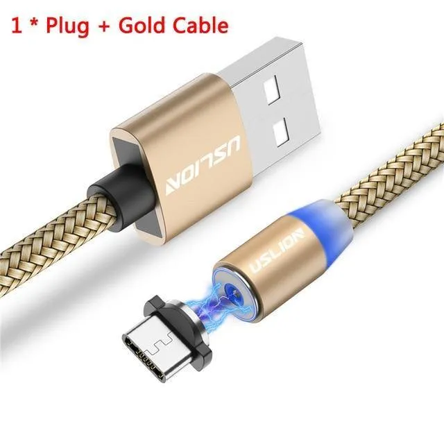 USLION 1M 2A LED Magnetkabel für Micro USB Typ C Telefonkabel für Xiaomi POCOPHONE F1 Samsung S9 Lademagnetstecker Ladegerät