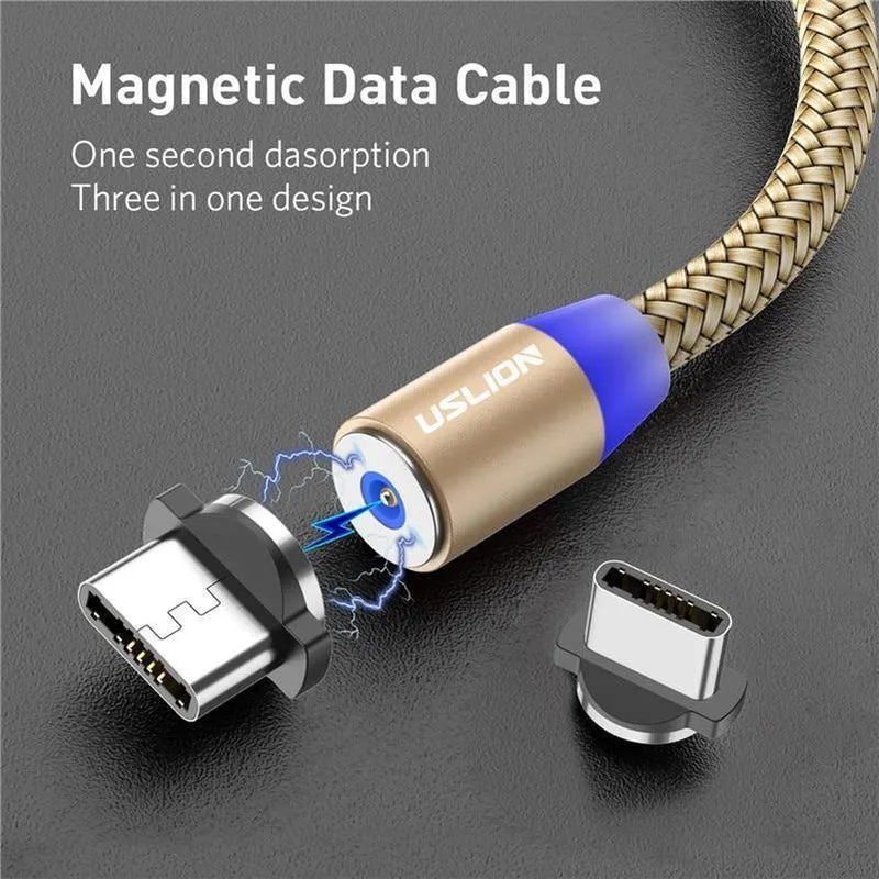 USLION 1M 2A LED Magnetkabel für Micro USB Typ C Telefonkabel für Xiaomi POCOPHONE F1 Samsung S9 Lademagnetstecker Ladegerät