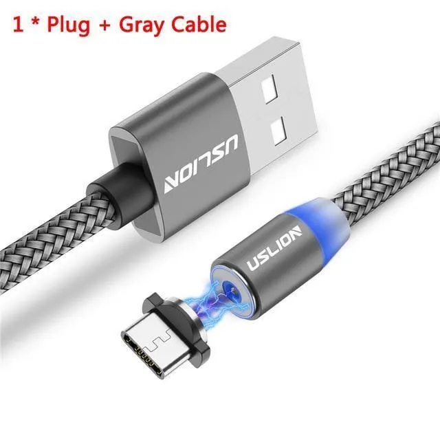 USLION 1M 2A LED Magnetkabel für Micro USB Typ C Telefonkabel für Xiaomi POCOPHONE F1 Samsung S9 Lademagnetstecker Ladegerät
