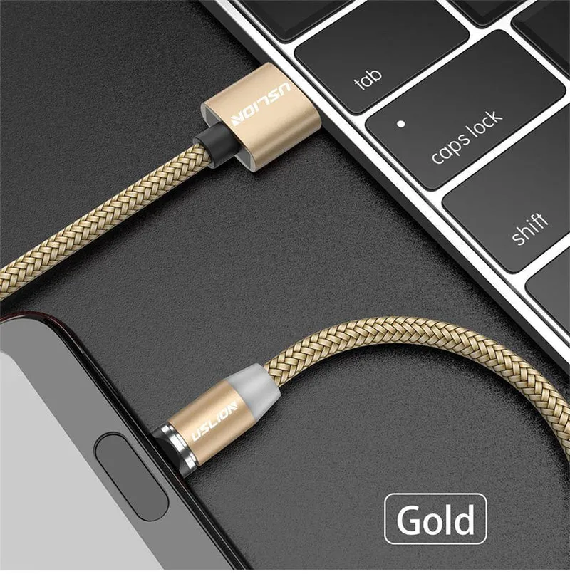 USLION 1M 2A LED Magnetkabel für Micro USB Typ C Telefonkabel für Xiaomi POCOPHONE F1 Samsung S9 Lademagnetstecker Ladegerät