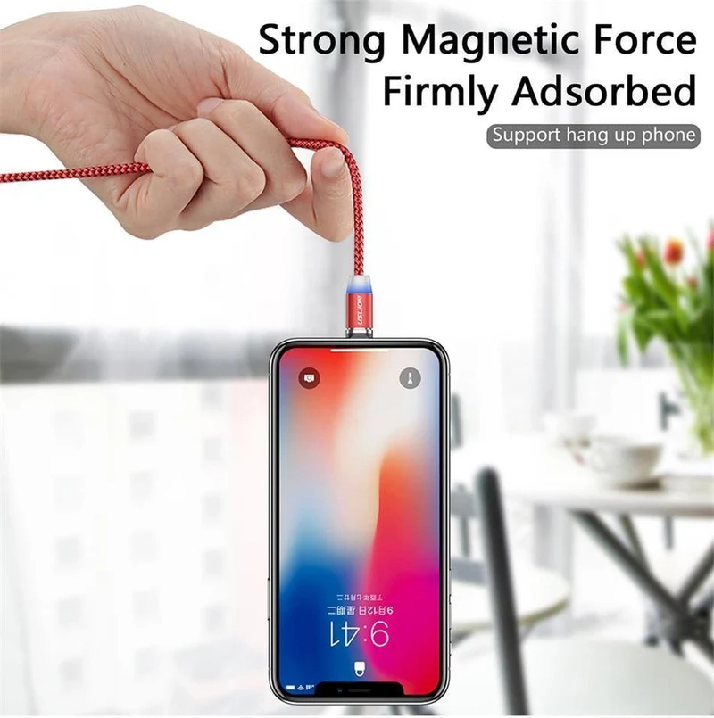 USLION 1M 2A LED Magnetkabel für Micro USB Typ C Telefonkabel für Xiaomi POCOPHONE F1 Samsung S9 Lademagnetstecker Ladegerät