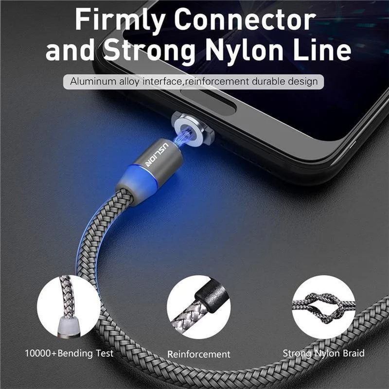 USLION 1M 2A LED Magnetkabel für Micro USB Typ C Telefonkabel für Xiaomi POCOPHONE F1 Samsung S9 Lademagnetstecker Ladegerät
