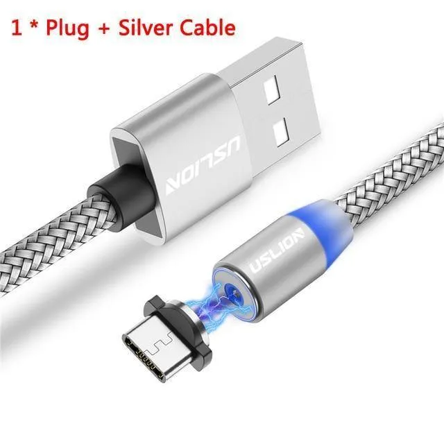 USLION 1M 2A LED Magnetkabel für Micro USB Typ C Telefonkabel für Xiaomi POCOPHONE F1 Samsung S9 Lademagnetstecker Ladegerät