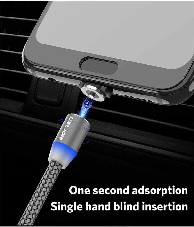 USLION 1M 2A LED Magnetkabel für Micro USB Typ C Telefonkabel für Xiaomi POCOPHONE F1 Samsung S9 Lademagnetstecker Ladegerät
