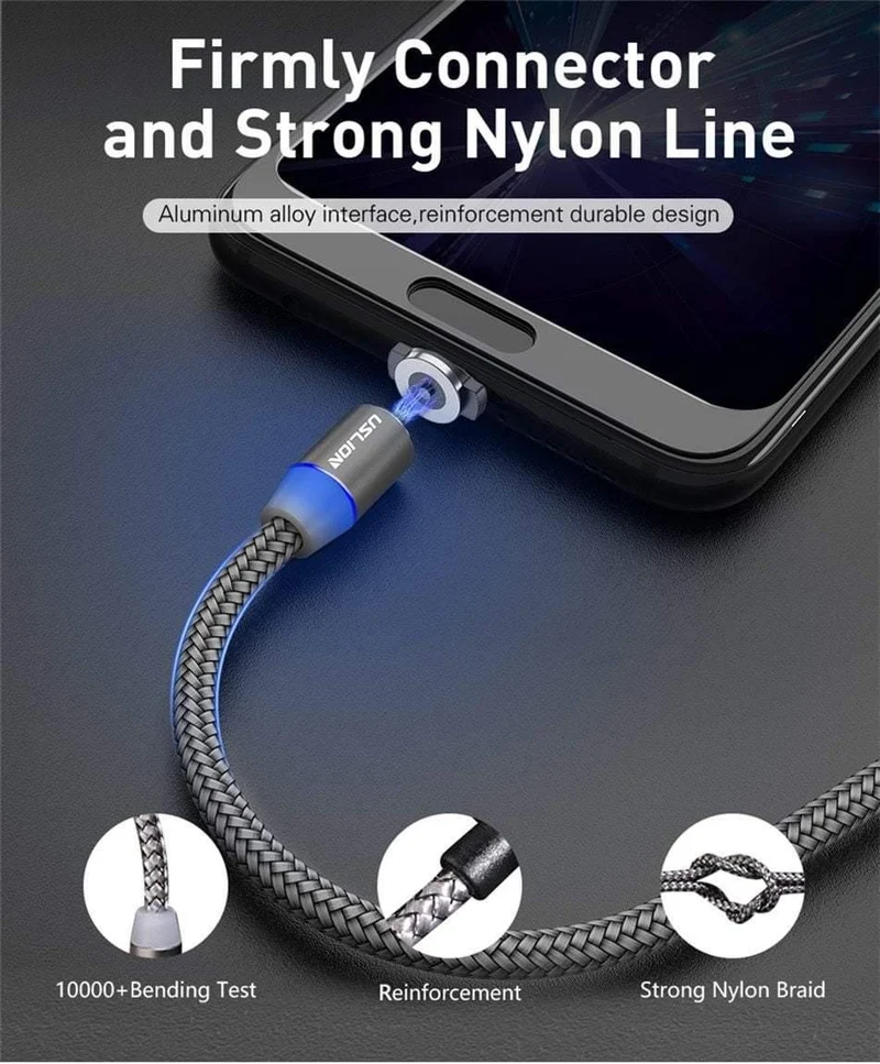 USLION 1M 2A LED Magnetkabel für Micro USB Typ C Telefonkabel für Xiaomi POCOPHONE F1 Samsung S9 Lademagnetstecker Ladegerät