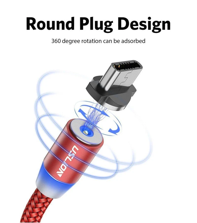 USLION 1M 2A LED Magnetkabel für Micro USB Typ C Telefonkabel für Xiaomi POCOPHONE F1 Samsung S9 Lademagnetstecker Ladegerät