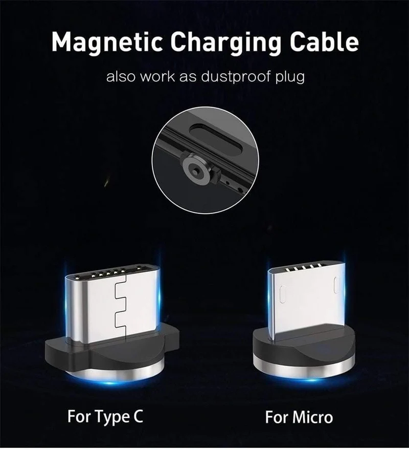 USLION 1M 2A LED Magnetkabel für Micro USB Typ C Telefonkabel für Xiaomi POCOPHONE F1 Samsung S9 Lademagnetstecker Ladegerät