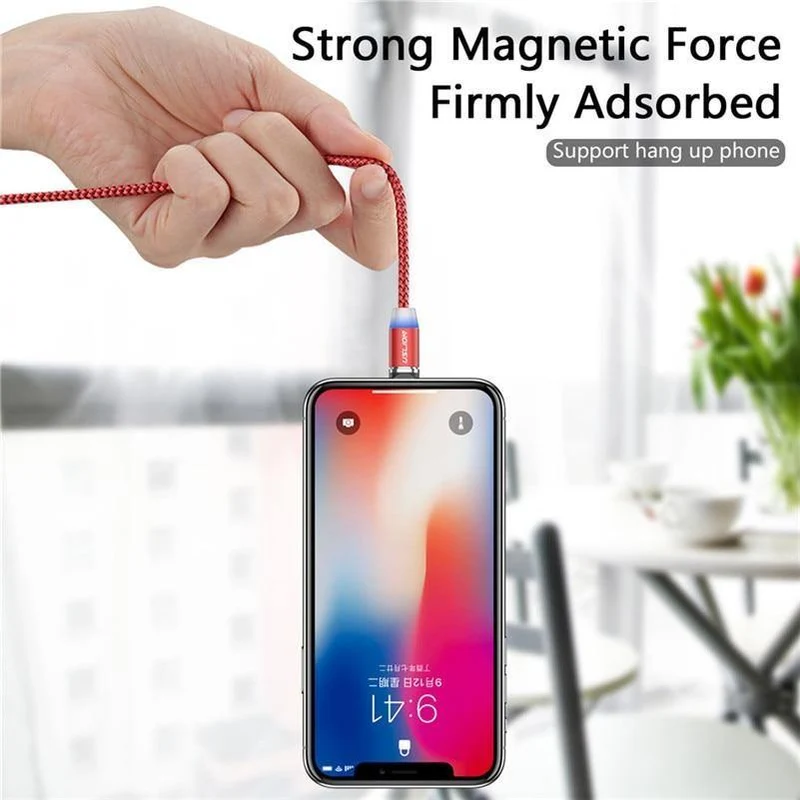 USLION 1M 2A LED Magnetkabel für Micro USB Typ C Telefonkabel für Xiaomi POCOPHONE F1 Samsung S9 Lademagnetstecker Ladegerät