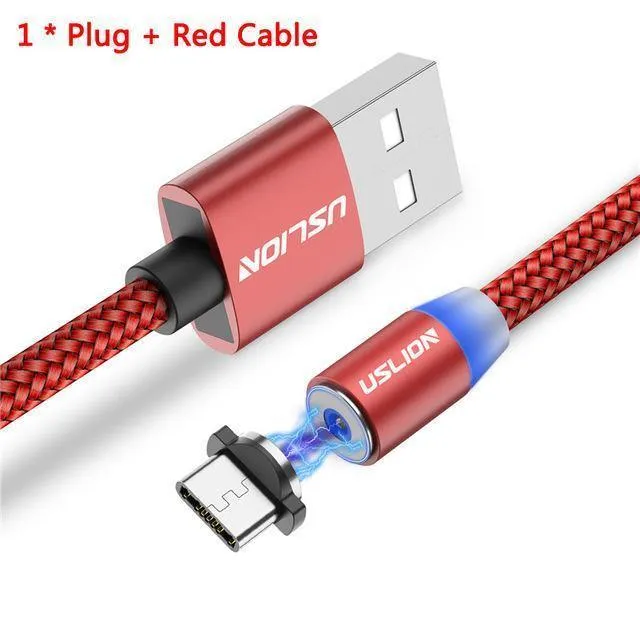 USLION 1M 2A LED Magnetkabel für Micro USB Typ C Telefonkabel für Xiaomi POCOPHONE F1 Samsung S9 Lademagnetstecker Ladegerät