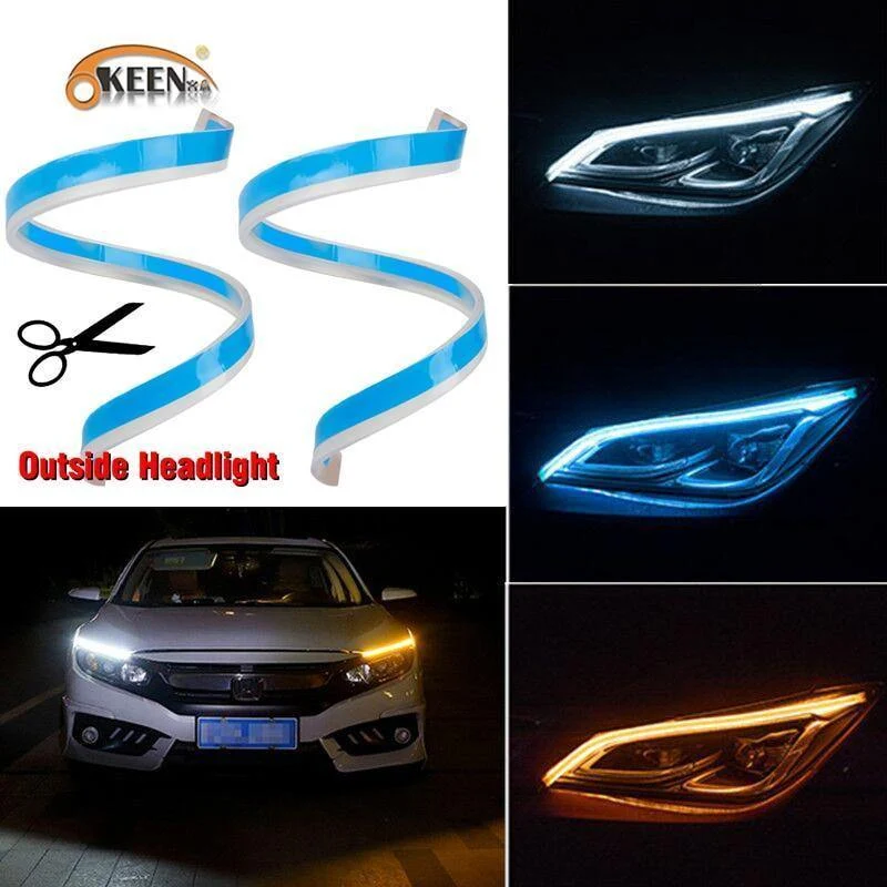 2x Ultrafein 45cm 60cm drl LED Flexibler Schlauch Tagfahrlicht Tear Strip Autoscheinwerfer Blinker Angel Eyes