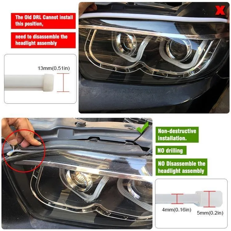 2x Ultrafein 45cm 60cm drl LED Flexibler Schlauch Tagfahrlicht Tear Strip Autoscheinwerfer Blinker Angel Eyes