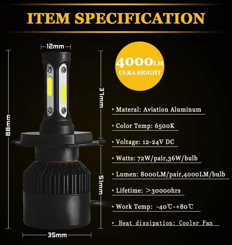 2 Stücke H7 LED H4 H11 H1 Autoscheinwerferlampen H3 H8 HB4 HB3 9006 9005 H27 881 Led Nebelscheinwerfer 72W 8000LM 6500K Weiß Autozubehör