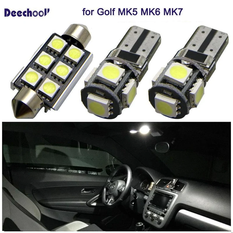 12 Stück fehlerfreie Auto-LED-Lampe für VW Golf MK5 MK6 MK7 04+, Canbus Auto-Innenbeleuchtung für Volkswagen Golf 5 6 7 2004+ Dome-Licht