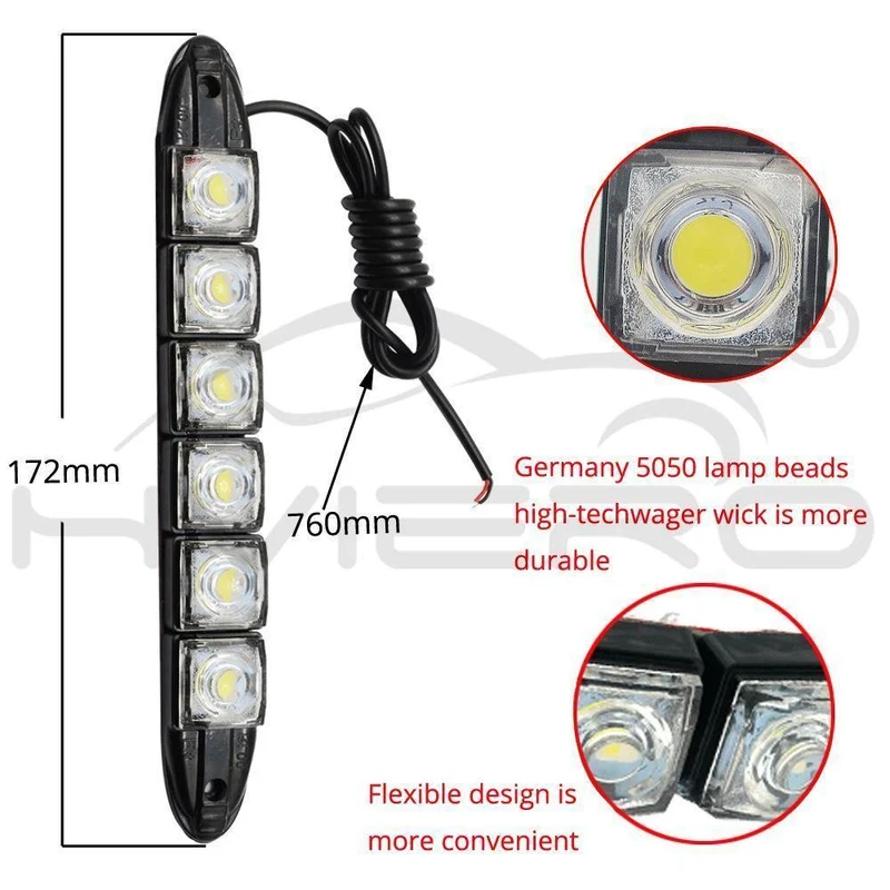 2 Stücke Weiß Wasserdicht Helle Flexible Fahren Nebel Glühbirne Warnleuchte Auto Styling DRL Tagfahrlicht 6LED DC 12V Auto Led