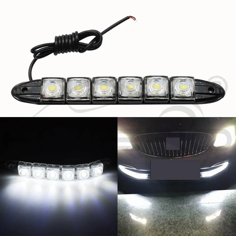 2 Stücke Weiß Wasserdicht Helle Flexible Fahren Nebel Glühbirne Warnleuchte Auto Styling DRL Tagfahrlicht 6LED DC 12V Auto Led