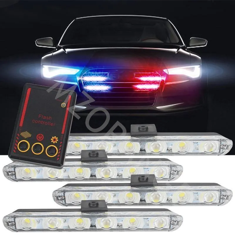 Auto-LKW-Notlicht, blinkende Feuerwehrlichter, 4 x 6 LEDs, Auto-Styling, Krankenwagen, Polizeilicht, Blitzlicht, Warnlicht, DC 12 V