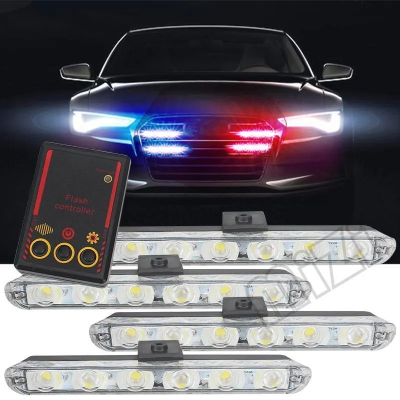 Auto-LKW-Notlicht, blinkende Feuerwehrlichter, 4 x 6 LEDs, Auto-Styling, Krankenwagen, Polizeilicht, Blitzlicht, Warnlicht, DC 12 V