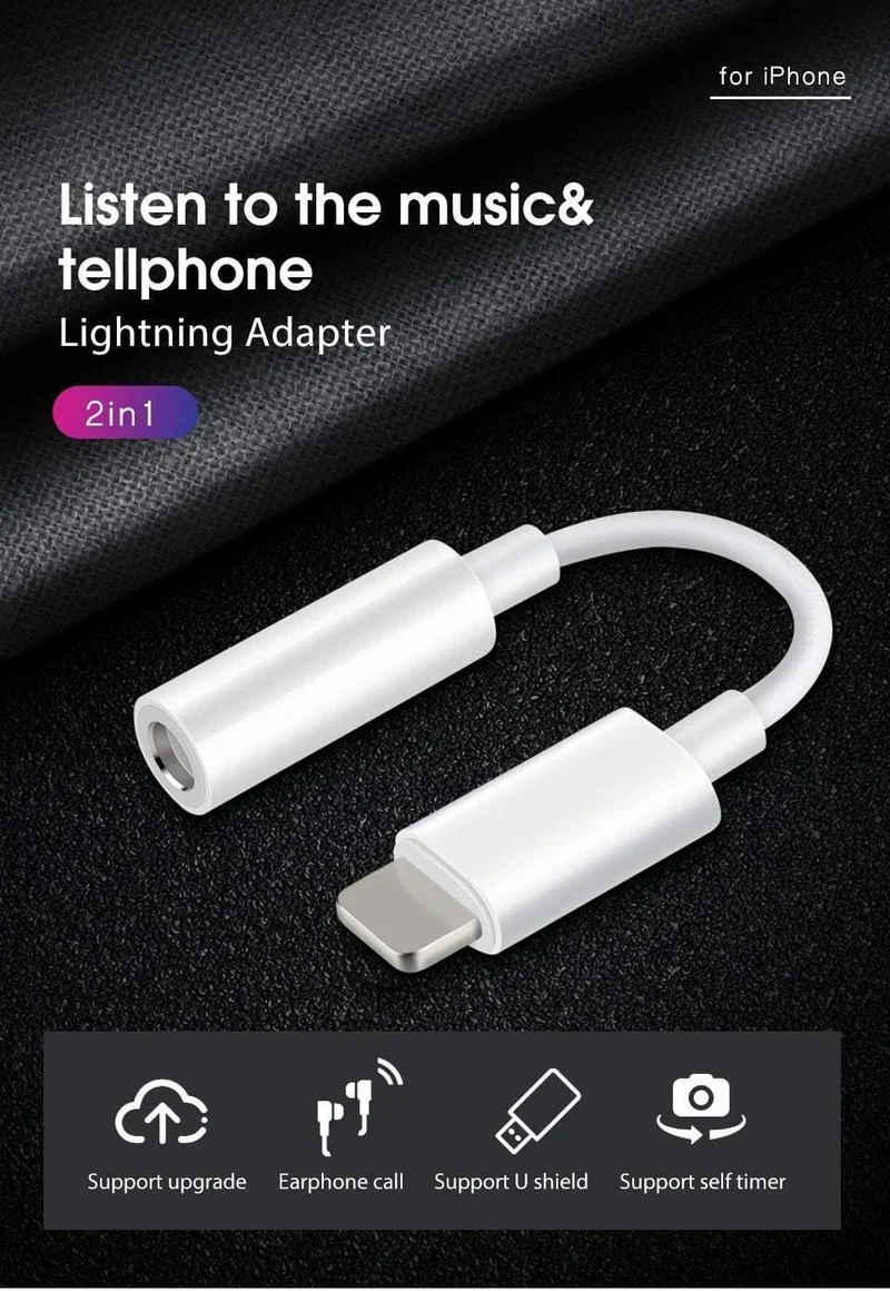 Original für Apple Lightning Kopfhörerbuchsenadapter Aux Audio Konverterkabel für iPhone xs max xr x 8 7 6s plus 5 iPad ios12 11
