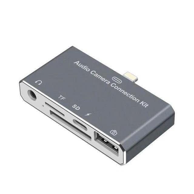 5-in-1-Lightning-Splitter auf 3.5-mm-Audio-/SD-/TF-Karte/Lade-/USB 2.0-Kamera-OTG-Adapter-Anschluss für iPhone X 8 7 6 Plus IOS 11