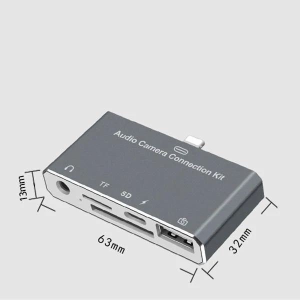 5-in-1-Lightning-Splitter auf 3.5-mm-Audio-/SD-/TF-Karte/Lade-/USB 2.0-Kamera-OTG-Adapter-Anschluss für iPhone X 8 7 6 Plus IOS 11