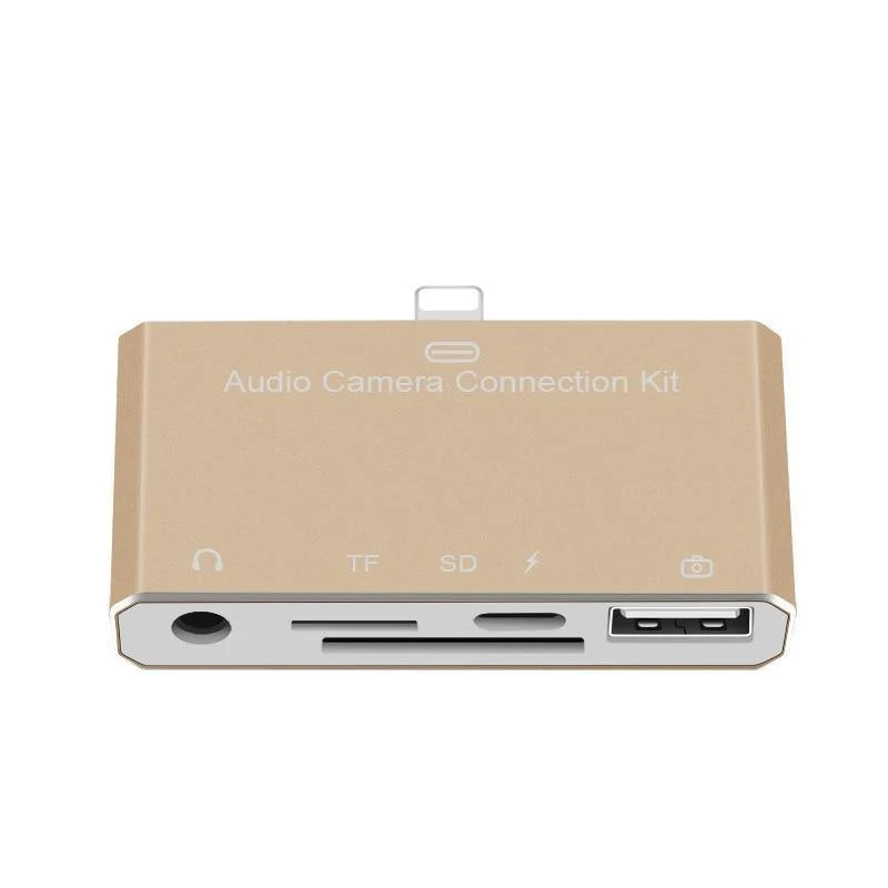 5-in-1-Lightning-Splitter auf 3.5-mm-Audio-/SD-/TF-Karte/Lade-/USB 2.0-Kamera-OTG-Adapter-Anschluss für iPhone X 8 7 6 Plus IOS 11
