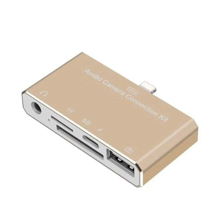 5-in-1-Lightning-Splitter auf 3.5-mm-Audio-/SD-/TF-Karte/Lade-/USB 2.0-Kamera-OTG-Adapter-Anschluss für iPhone X 8 7 6 Plus IOS 11