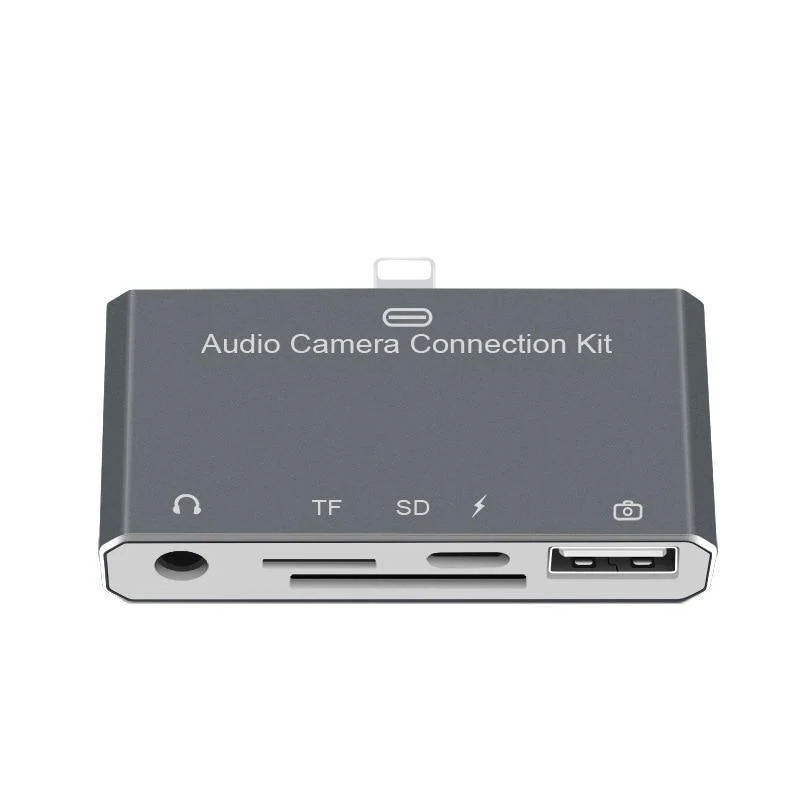 5-in-1-Lightning-Splitter auf 3.5-mm-Audio-/SD-/TF-Karte/Lade-/USB 2.0-Kamera-OTG-Adapter-Anschluss für iPhone X 8 7 6 Plus IOS 11