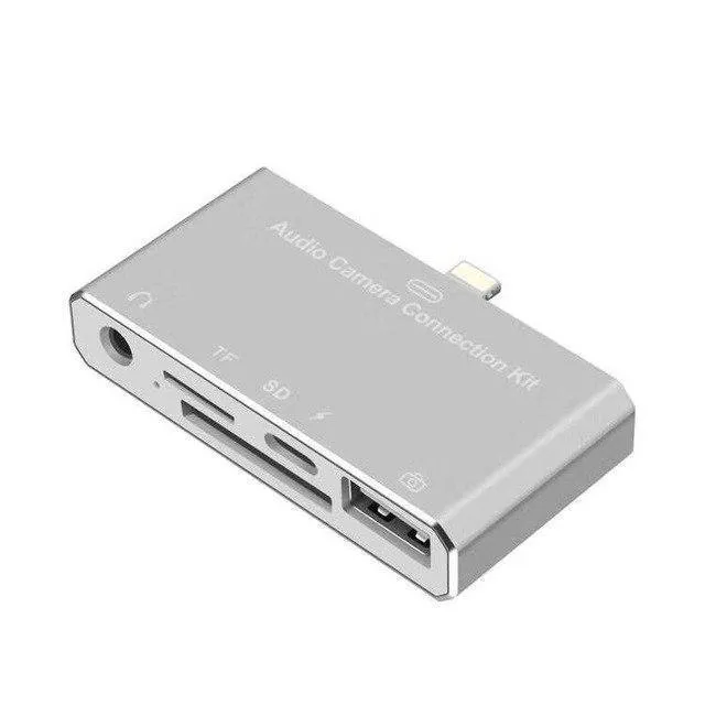 5-in-1-Lightning-Splitter auf 3.5-mm-Audio-/SD-/TF-Karte/Lade-/USB 2.0-Kamera-OTG-Adapter-Anschluss für iPhone X 8 7 6 Plus IOS 11