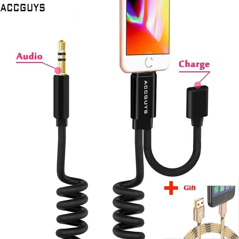Spring Aux Adapterkabel für iPhone X 8 Plus 2 in 1 Beleuchtung auf 3.5 mm Auto-Audio-Verlängerungskonverterkabel, unterstützt iOS 11