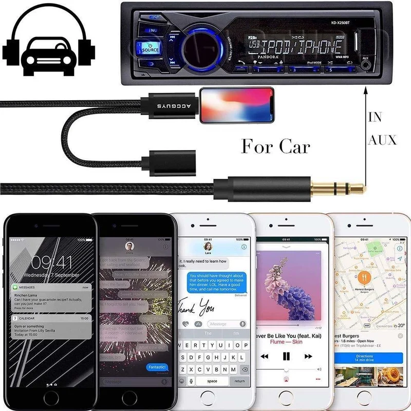 Spring Aux Adapterkabel für iPhone X 8 Plus 2 in 1 Beleuchtung auf 3.5 mm Auto-Audio-Verlängerungskonverterkabel, unterstützt iOS 11