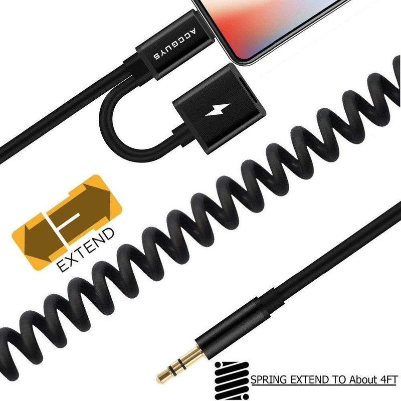 Spring Aux Adapterkabel für iPhone X 8 Plus 2 in 1 Beleuchtung auf 3.5 mm Auto-Audio-Verlängerungskonverterkabel, unterstützt iOS 11