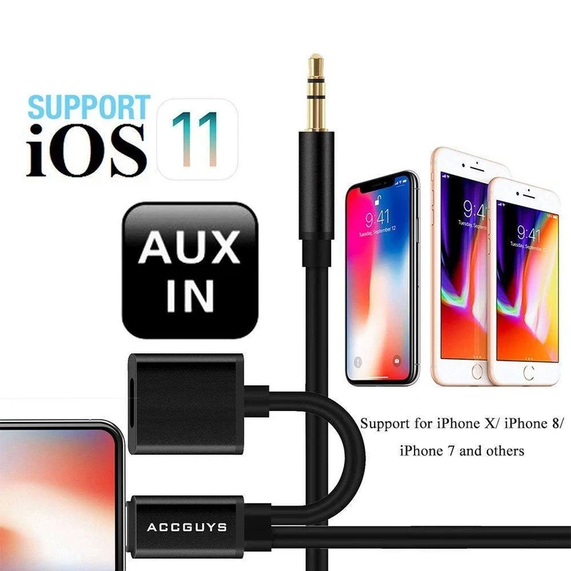 Spring Aux Adapterkabel für iPhone X 8 Plus 2 in 1 Beleuchtung auf 3.5 mm Auto-Audio-Verlängerungskonverterkabel, unterstützt iOS 11