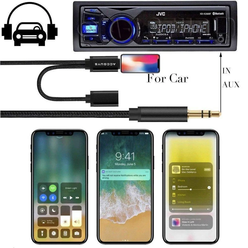 Spring Aux Adapterkabel für iPhone X 8 Plus 2 in 1 Beleuchtung auf 3.5 mm Auto-Audio-Verlängerungskonverterkabel, unterstützt iOS 11