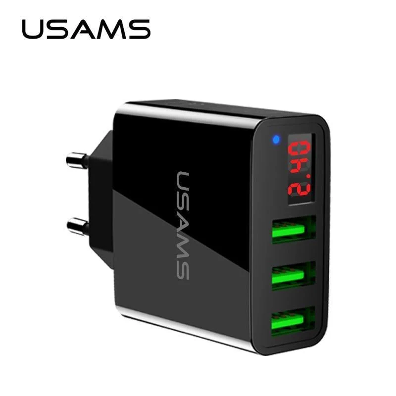 USAMS 2/3-Port USB-Telefonladegerät LED-Anzeige EU/US-Stecker Das Max 2.4A intelligente Schnelllade-Mobilladegerät für iPhone iPad