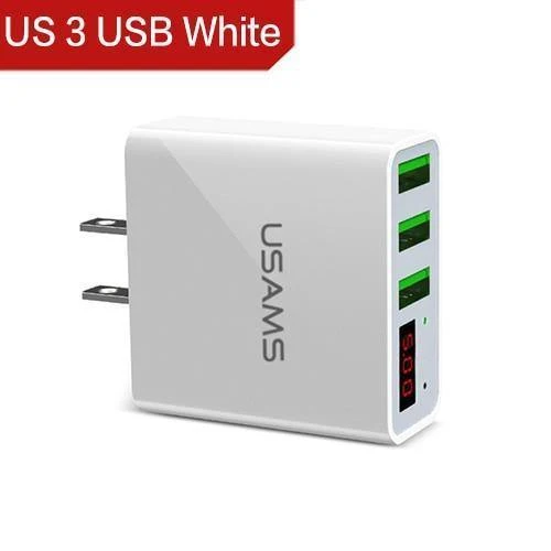 USAMS 2/3-Port USB-Telefonladegerät LED-Anzeige EU/US-Stecker Das Max 2.4A intelligente Schnelllade-Mobilladegerät für iPhone iPad