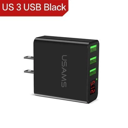 USAMS 2/3-Port USB-Telefonladegerät LED-Anzeige EU/US-Stecker Das Max 2.4A intelligente Schnelllade-Mobilladegerät für iPhone iPad