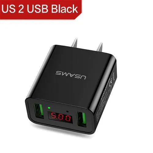 USAMS 2/3-Port USB-Telefonladegerät LED-Anzeige EU/US-Stecker Das Max 2.4A intelligente Schnelllade-Mobilladegerät für iPhone iPad