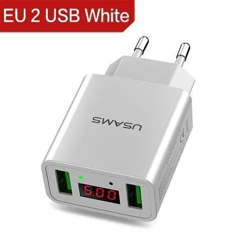 USAMS 2/3-Port USB-Telefonladegerät LED-Anzeige EU/US-Stecker Das Max 2.4A intelligente Schnelllade-Mobilladegerät für iPhone iPad