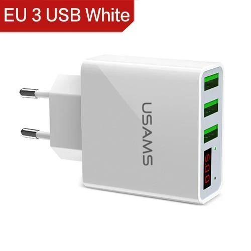 USAMS 2/3-Port USB-Telefonladegerät LED-Anzeige EU/US-Stecker Das Max 2.4A intelligente Schnelllade-Mobilladegerät für iPhone iPad