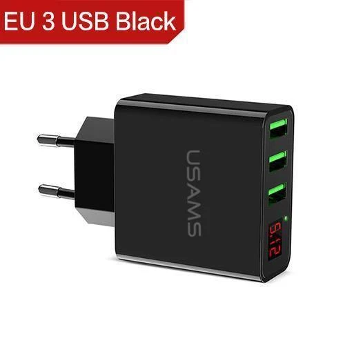 USAMS 2/3-Port USB-Telefonladegerät LED-Anzeige EU/US-Stecker Das Max 2.4A intelligente Schnelllade-Mobilladegerät für iPhone iPad
