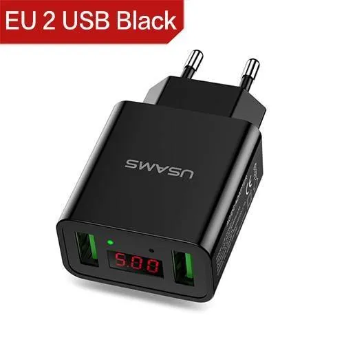 USAMS 2/3-Port USB-Telefonladegerät LED-Anzeige EU/US-Stecker Das Max 2.4A intelligente Schnelllade-Mobilladegerät für iPhone iPad
