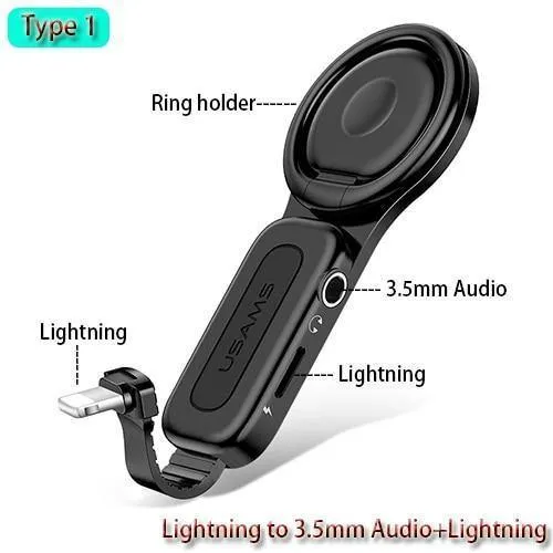 Beleuchtung Dual Adapter & Ring Halter USAMS 3.5mm Audio & ladegerät Einstellen Telefon Halter schnelle lade für iPhone iOS Adapter OTG