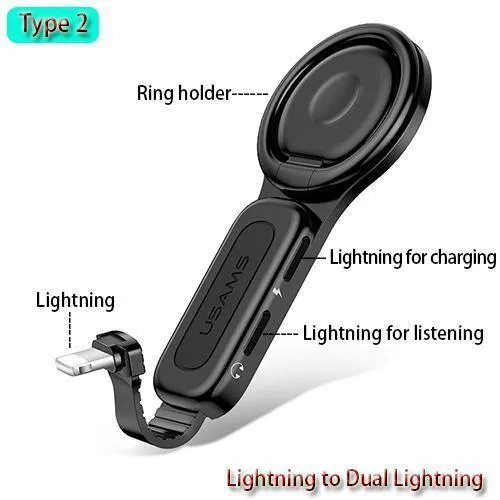 Beleuchtung Dual Adapter & Ring Halter USAMS 3.5mm Audio & ladegerät Einstellen Telefon Halter schnelle lade für iPhone iOS Adapter OTG