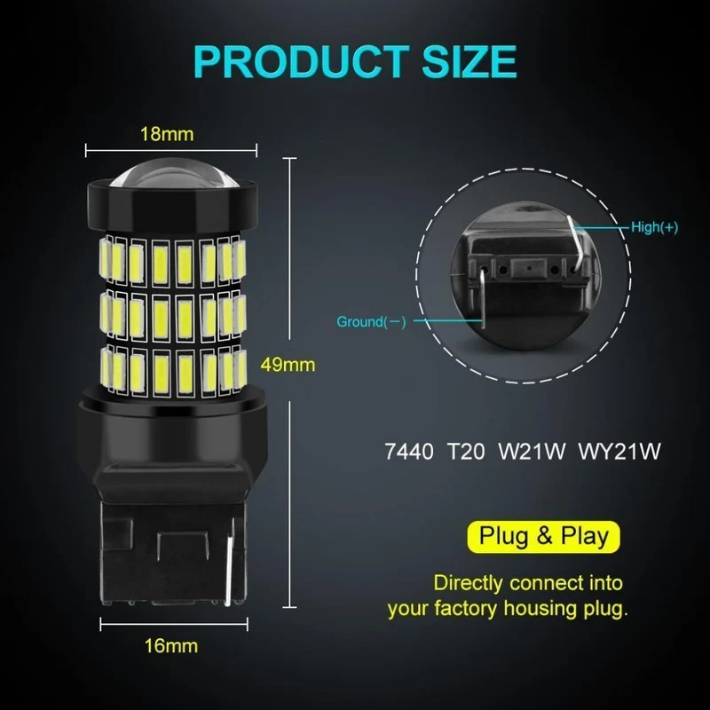 2 stücke T20 7440 W21W LED 7443 SRCK W21/5W Led-lampen WY21W 12V 1200LM Auto Lichter Blinker Bremse Reverse Schwanz Lampe Auto Birne