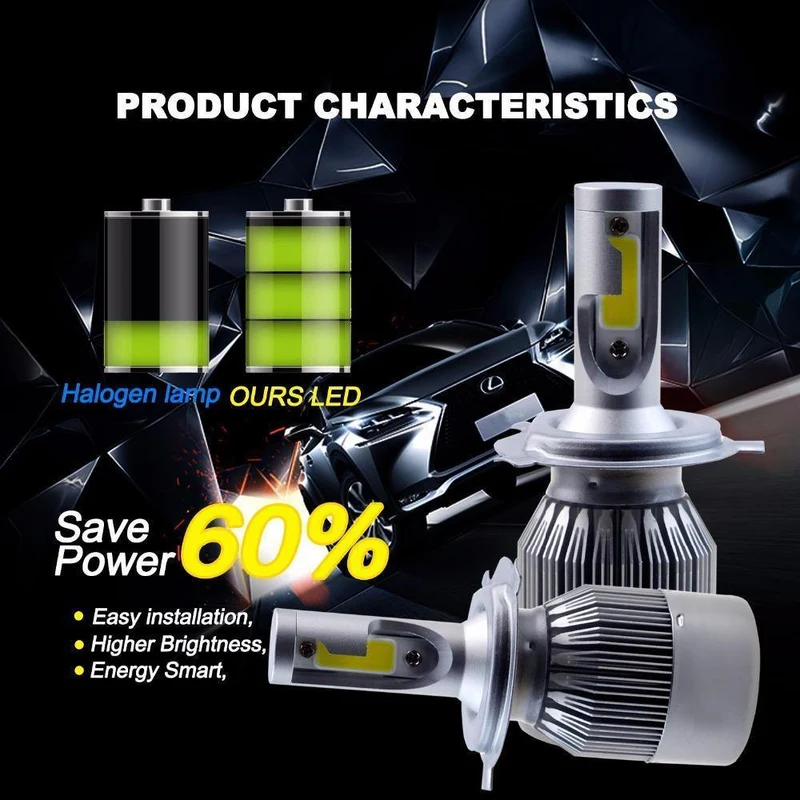 H4 H7 H13 H11 H1 9005 9006 COB LED-Scheinwerfer 72W Auto LED-Scheinwerfer Birnenscheinwerfer 9004 Light Pure White 6000-6500K EH