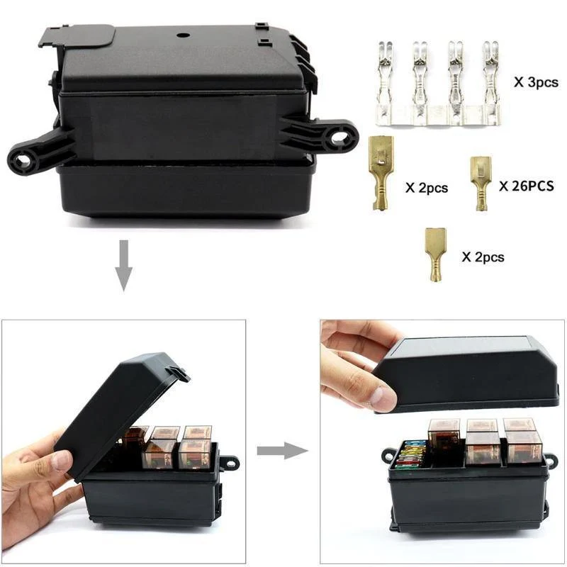 Universal DC 12V Auto Marine Boot 6-Wege-Relais + 6-Slot ATO/ATC Blade Sicherungshalter Box Block Auto Auto Ersatzteile Sicherungen