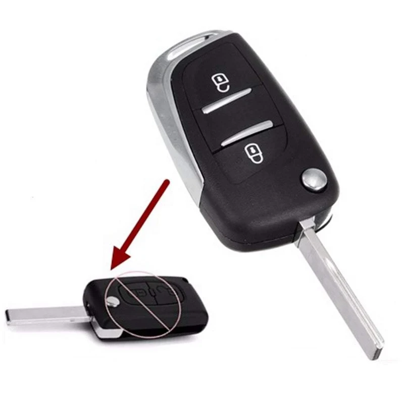 Modifizierter 2-Tasten-Autoschlüsselgehäuse mit Klappfernbedienung, ungeschliffener Klinge für Peugeot 107 207 307 308 407, Auto-Ersatzteile