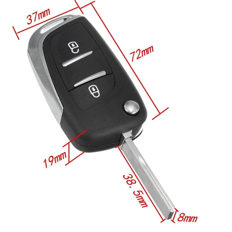 Modifizierter 2-Tasten-Autoschlüsselgehäuse mit Klappfernbedienung, ungeschliffener Klinge für Peugeot 107 207 307 308 407, Auto-Ersatzteile