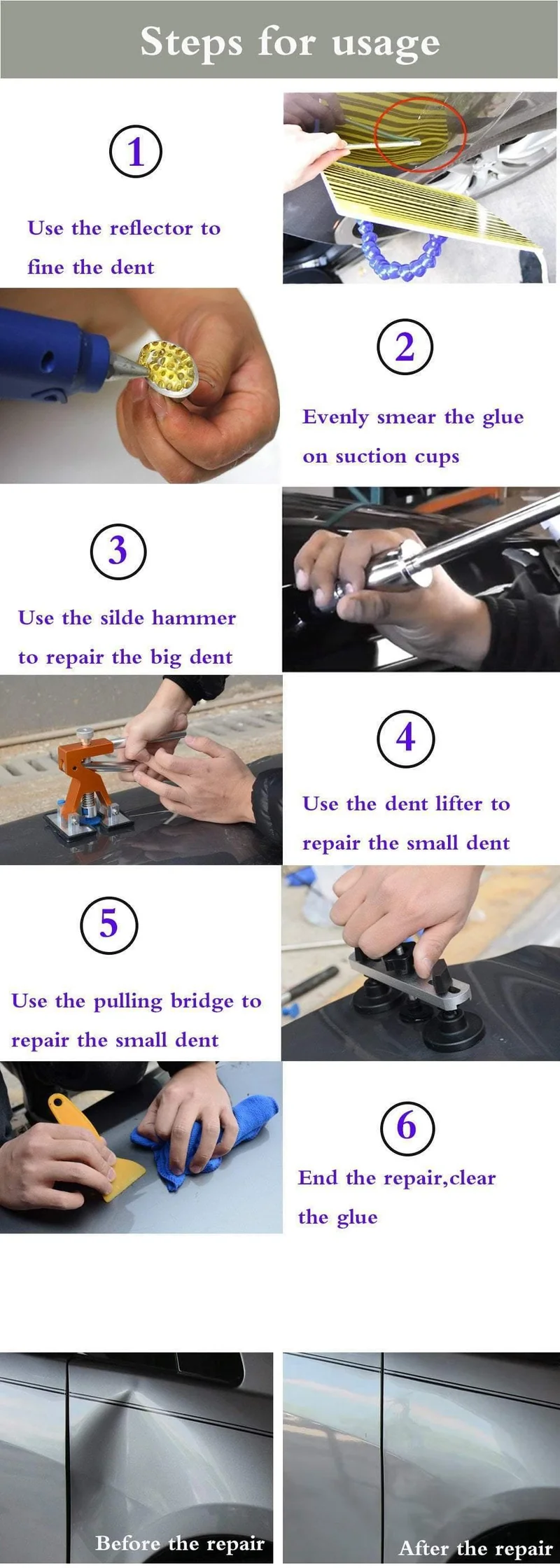 Handwerkzeuge DIY Paintless Dent Repair Tool Auto Dent Puller Karosserie Dent Schaden Reparatur Handwerkzeug Ziehen Brücke Hammer