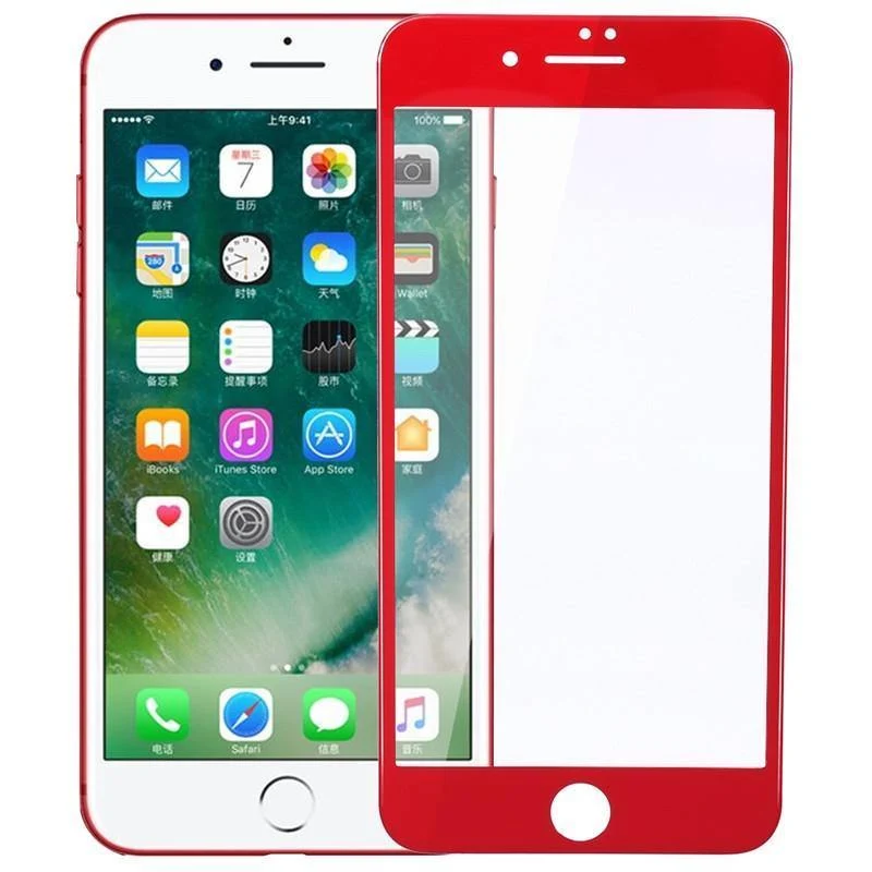 Displayschutzfolie aus gehärtetem Glas mit 3D-Kanten und abgerundeten Kanten, vollständige Abdeckung für iPhone 7 Plus (rot)